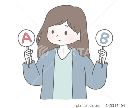 A woman holding a card marked AB is troubled. A woman holding a card marked AB is troubled. 143317404