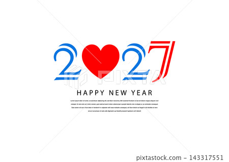 Happy New Year 2027 Heart Love Celebration Typography Design With Red Heart And Blue Numbers Happy New Year 2027 Heart Love Celebration Typography Design With Red Heart And Blue Numbers 143317551