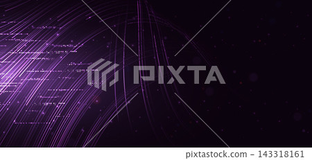 Abstract futuristic background with glowing light streak purple lines and sparkling particles. Abstract futuristic background with glowing light streak purple lines and sparkling particles. 143318161