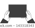 Illustration 2: A person holding a horizontally oriented tablet with both hands. 143318343