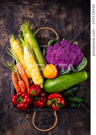 Corn, pepper, cauliflower, carrot, cucumber, tomato and zucchini Corn, pepper, cauliflower, carrot, cucumber, tomato and zucchini 143318488