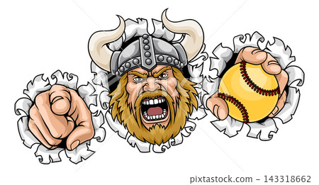 Viking Softball Ball Sports Team Mascot Man Viking Softball Ball Sports Team Mascot Man 143318662