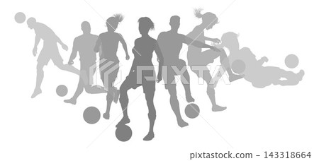 Soccer Football Players Men Women Silhouettes Soccer Football Players Men Women Silhouettes 143318664