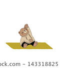 An illustration of a bear sitting and stretching its body to the side. 143318825