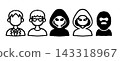 A set of simple, monochrome illustrations depicting an ordinary man and a criminal. 143318967