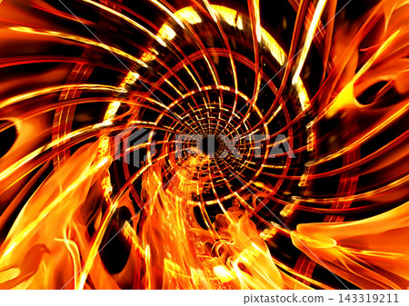 A futuristic warp tunnel background with flames and glowing rings. A futuristic warp tunnel background with flames and glowing rings. 143319211