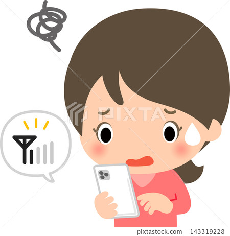 A woman is having trouble because her smartphone signal is weak. A woman is having trouble because her smartphone signal is weak. 143319228