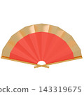 Open red and gold fan, simple Japanese-style 3D illustration 143319675