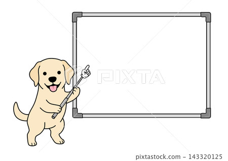 Illustration of a Labrador pointing at a whiteboard with a pointer stick (copy space) Illustration of a Labrador pointing at a whiteboard with a pointer stick (copy space) 143320125