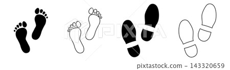 Footprint icon set, barefoot trace, shoe prints Footprint icon set, barefoot trace, shoe prints 143320659