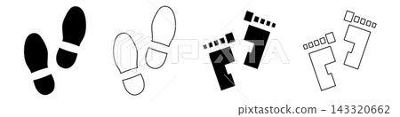 Footprint icon set, barefoot trace, shoe prints Footprint icon set, barefoot trace, shoe prints 143320662