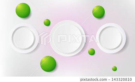 Modern 3D render display backdrop with white circular geometric platforms and glossy green balls for product presentation on a soft pink gradient Modern 3D render display backdrop with white circular geometric platforms and glossy green balls for product presentation on a soft pink gradient 143320810