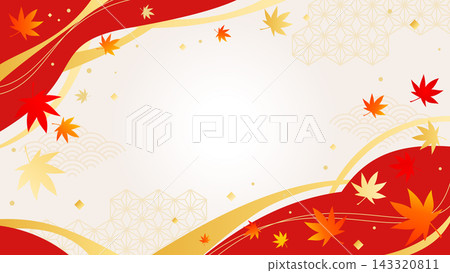 A vibrant autumn background frame featuring maple leaves and traditional Japanese patterns, in red and gold with space for text. A vibrant autumn background frame featuring maple leaves and traditional Japanese patterns, in red and gold with space for text. 143320811