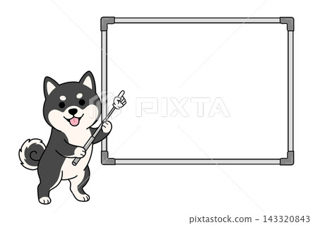 Illustration of a black Shiba Inu pointing at a whiteboard with a pointer stick (copy space) Illustration of a black Shiba Inu pointing at a whiteboard with a pointer stick (copy space) 143320843