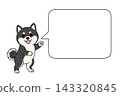 一幅可愛的黑色柴犬插圖，旁邊有一個大對話框，提供指示（留白）。 143320845