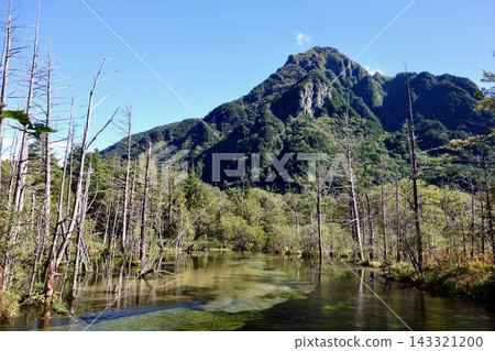 上高地大澤濕地,枯樹靜靜地矗立在湛藍的天空下,遠處群山巍峨聳立,構成了一幅寧靜的景象。 上高地大澤濕地,枯樹靜靜地矗立在湛藍的天空下,遠處群山巍峨聳立,構成了一幅寧靜的景象。 143321200