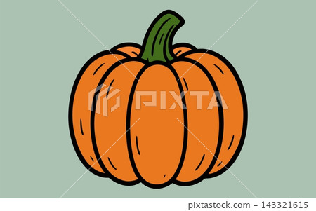 Detailed Orange Pumpkin with Green Stem Illustration 143321615