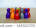 Diverse colorful figures representing inclusion, equity, and leadership with customizable space for text. 143321725