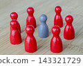 Diverse colorful figures with one distinct individual representing inclusion, equity, and leadership with customizable space for text 143321729