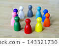 Large diverse group of colorful figures representing workplace inclusion, equal participation, and collaborative leadership with customizable space for text 143321730