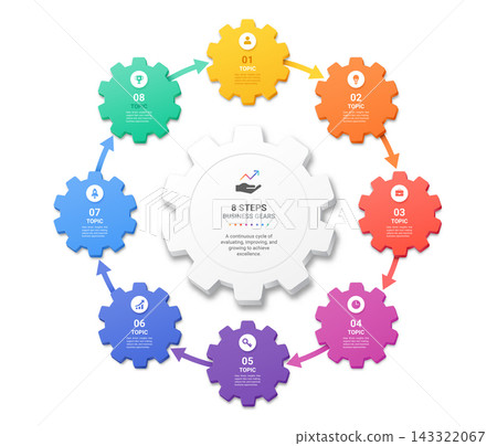 Modern 3D Gear Infographic Template 8 Step Business Process Background Modern 3D Gear Infographic Template 8 Step Business Process Background 143322067