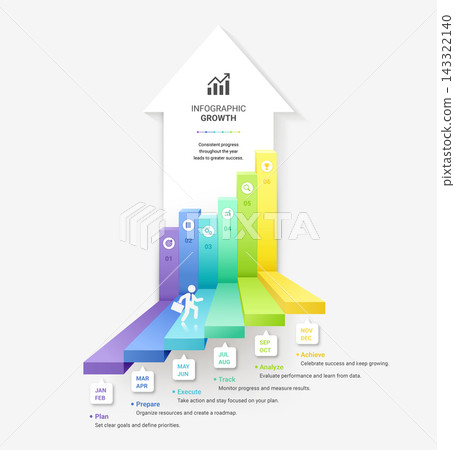 Infographic Staircase Step Business Growth timeline with 6 Step Arrow Process and Concepts for Success Diagram Background Infographic Staircase Step Business Growth timeline with 6 Step Arrow Process and Concepts for Success Diagram Background 143322140