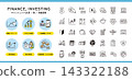 Icons related to stocks, investments, and asset management. Illustrations of money and NISA (Nippon Individual Savings Account). 143322188