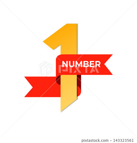 First number with red ribbon. Number One for winner or champion. Vector illustration First number with red ribbon. Number One for winner or champion. Vector illustration 143323561