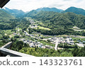 從山形縣立石寺五大堂眺望鬱鬱蔥蔥的山城景色和國道。 143323761