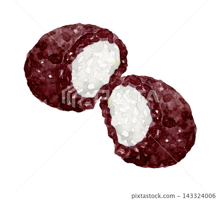Ohagi (botamochi) cut in half - Hand-drawn watercolor illustration material 143324006