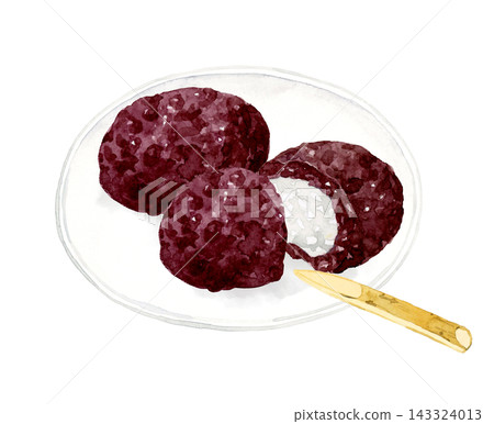 Ohagi (botamochi) cut in half - Hand-drawn watercolor illustration material Ohagi (botamochi) cut in half - Hand-drawn watercolor illustration material 143324013