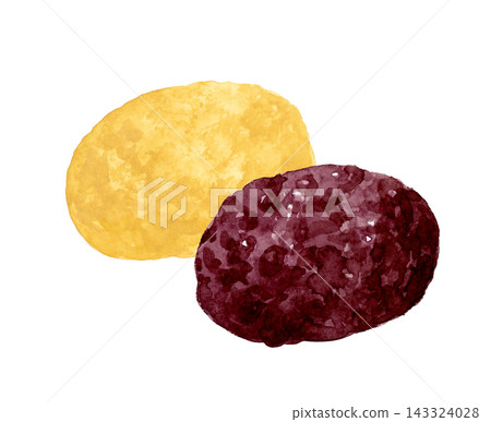 Red bean and kinako (roasted soybean flour) ohagi (botamochi) set - Hand-drawn watercolor illustration material Red bean and kinako (roasted soybean flour) ohagi (botamochi) set - Hand-drawn watercolor illustration material 143324028