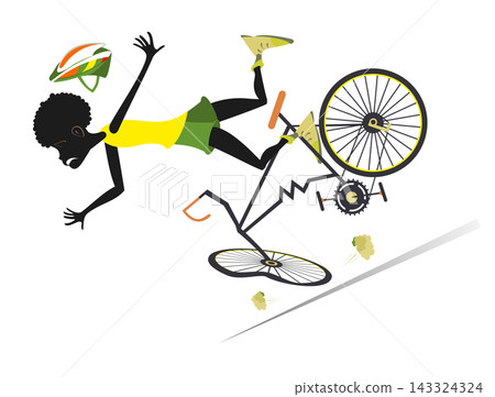Accident with African cyclist. African cyclist falling down from the bicycle Accident with African cyclist. African cyclist falling down from the bicycle 143324324