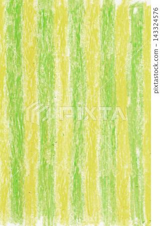 Yellow and green oil pastel striped texture on paper top view. Vertical background of hand drawn crayon vertical stripes and wax shading on white paper. Yellow and green oil pastel striped texture on paper top view. Vertical background of hand drawn crayon vertical stripes and wax shading on white paper. 143324576