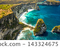Aerial shot at rocks formation with turquoise sea water at Atuh beach tropical paradise of Bali 143324675