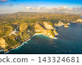 Aerial view on tropical coast Kelingking Beach with turquoise sea in Nusa Penida island, Bali 143324681
