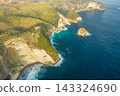 Aerial view on tropical coast Kelingking Beach with turquoise sea in Nusa Penida island, Bali 143324690