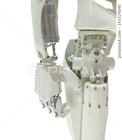 Detailed close up of futuristic humanoid robot arm joint Detailed close up of futuristic humanoid robot arm joint 143324840
