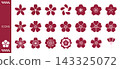 Japanese-style design set of cherry blossom icons and crests | Symbol materials of cherry blossoms and floral crests 143325072