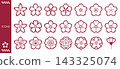 Japanese-style design set of cherry blossom icons and crests | Symbol materials of cherry blossoms and floral crests 143325074