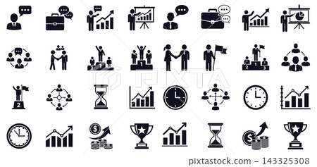 Professional business icon set representing corporate finance management growth and teamwork in flat vector style Professional business icon set representing corporate finance management growth and teamwork in flat vector style 143325308