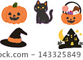 Halloween Illustration Set | Pumpkin, Black Cat, Witch Hat, Sweets 143325849