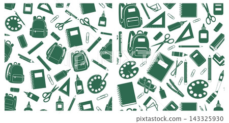 Seamless pattern of school supplies and educational tools arranged in a repetitive vector graphic design Seamless pattern of school supplies and educational tools arranged in a repetitive vector graphic design 143325930