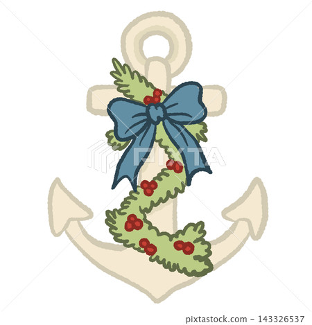 Coastal Christmas Anchor with Evergreen Garland Red Berries and Blue Bow Cute Nautical Holiday Ornament Illustration Coastal Christmas Anchor with Evergreen Garland Red Berries and Blue Bow Cute Nautical Holiday Ornament Illustration 143326537