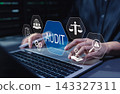 Business audit and compliance concept. Business professional working on laptop with audit and compliance icons, representing financial auditing, risk management, quality control, corporate governance, 143327311