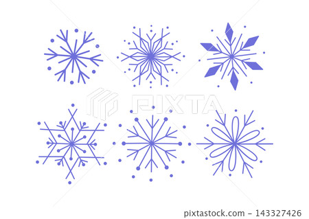 Snowflakes vector set purple linear winter snow crystal icons isolated on white background for christmas card and new year banner Snowflakes vector set purple linear winter snow crystal icons isolated on white background for christmas card and new year banner 143327426