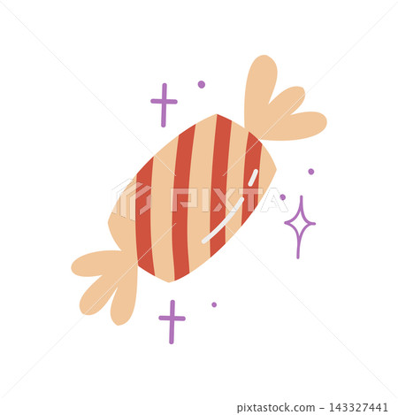 Halloween candy vector illustration, cute hand drawn doodle spooky sweet striped wrapped caramel dessert icon isolated on white background Halloween candy vector illustration, cute hand drawn doodle spooky sweet striped wrapped caramel dessert icon isolated on white background 143327441