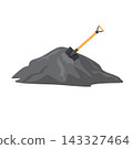 cartoon vector illustration  shovel stuck in a sand pile, representing construction and gardening elements. 143327464