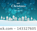 Merry Christmas and Happy new year card,Paper art landscape background with countryside on winter night 143327605
