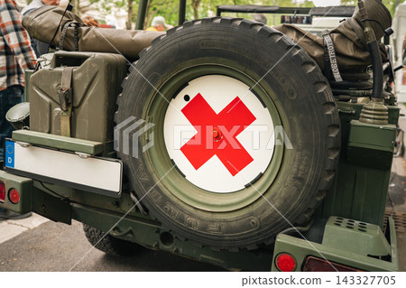 Berlin, Germany - May 9, 2026. Vintage military vehicle displayed at Classic Days Berlin Berlin, Germany - May 9, 2026. Vintage military vehicle displayed at Classic Days Berlin 143327705